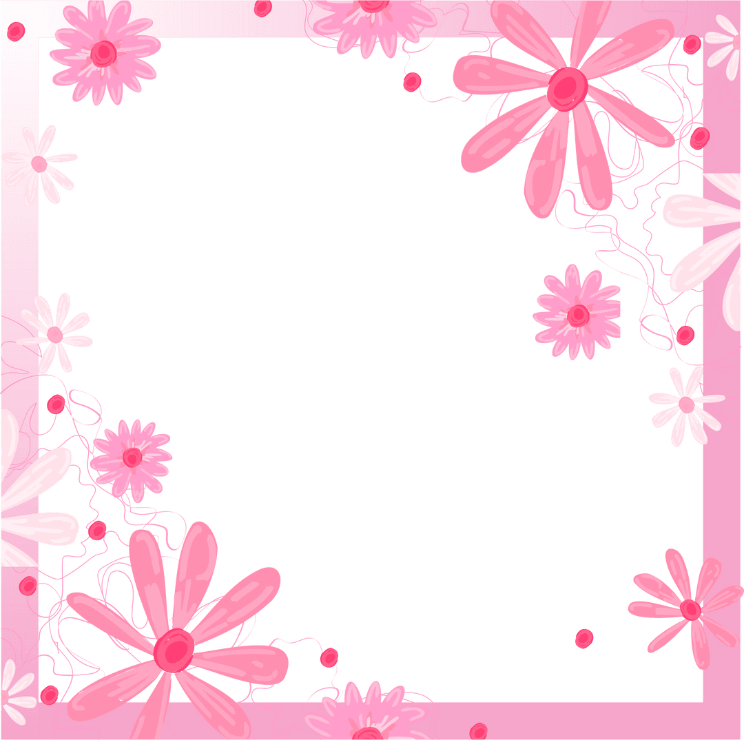 Pink Daisy Floral Frame with Vine Tendrils on Transparent Background