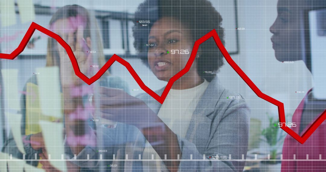 Diverse Team Collaborating on Data Analytics with Graph Overlay