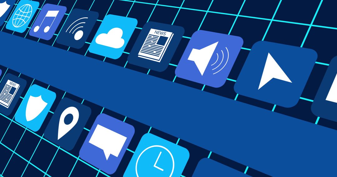 Digital Icons on Grid Network Background