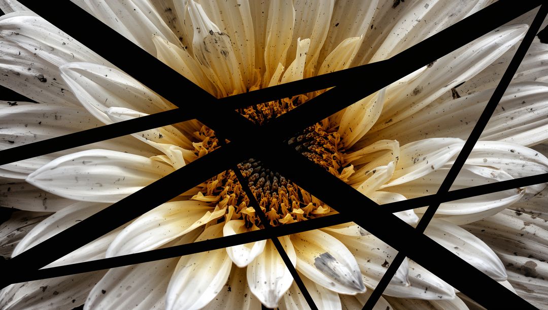 Cream Yellow Blossom Macro with Speckled Petals and Bold Black Diagonal Bands