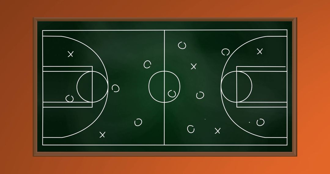 Basketball Court Strategy Diagram on Green Blackboard