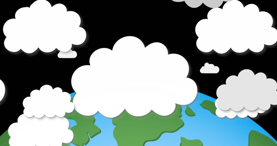 Earth with Overlapping Clouds on Black Background Concept