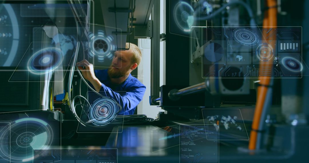 Tech-savvy Warehouse Worker with Digital Overscan