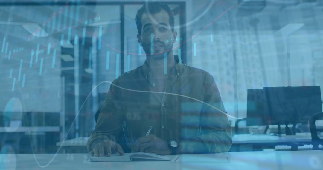 Businessman Analyzing Financial Data Interconnected with Technology