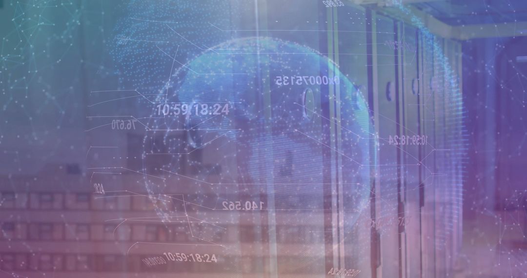 Digital Globe with Data Overlays on Computer Servers