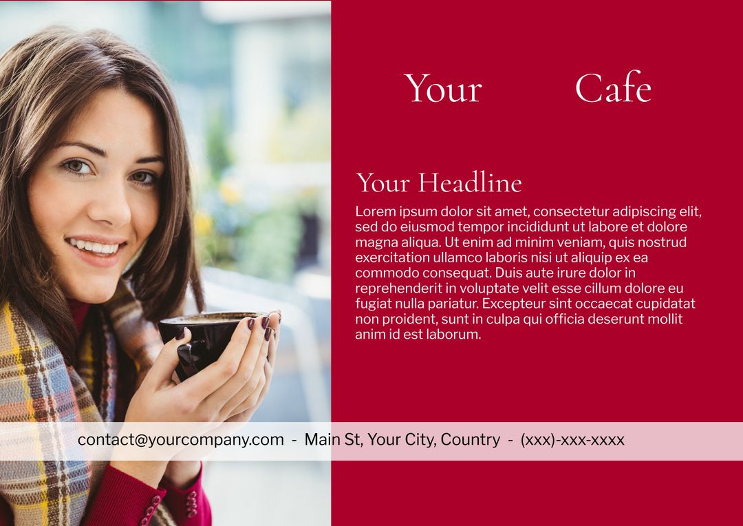 Smiling Woman Holding Coffee Cup for Cafe Promotion - Download Free Stock Templates Pikwizard.com