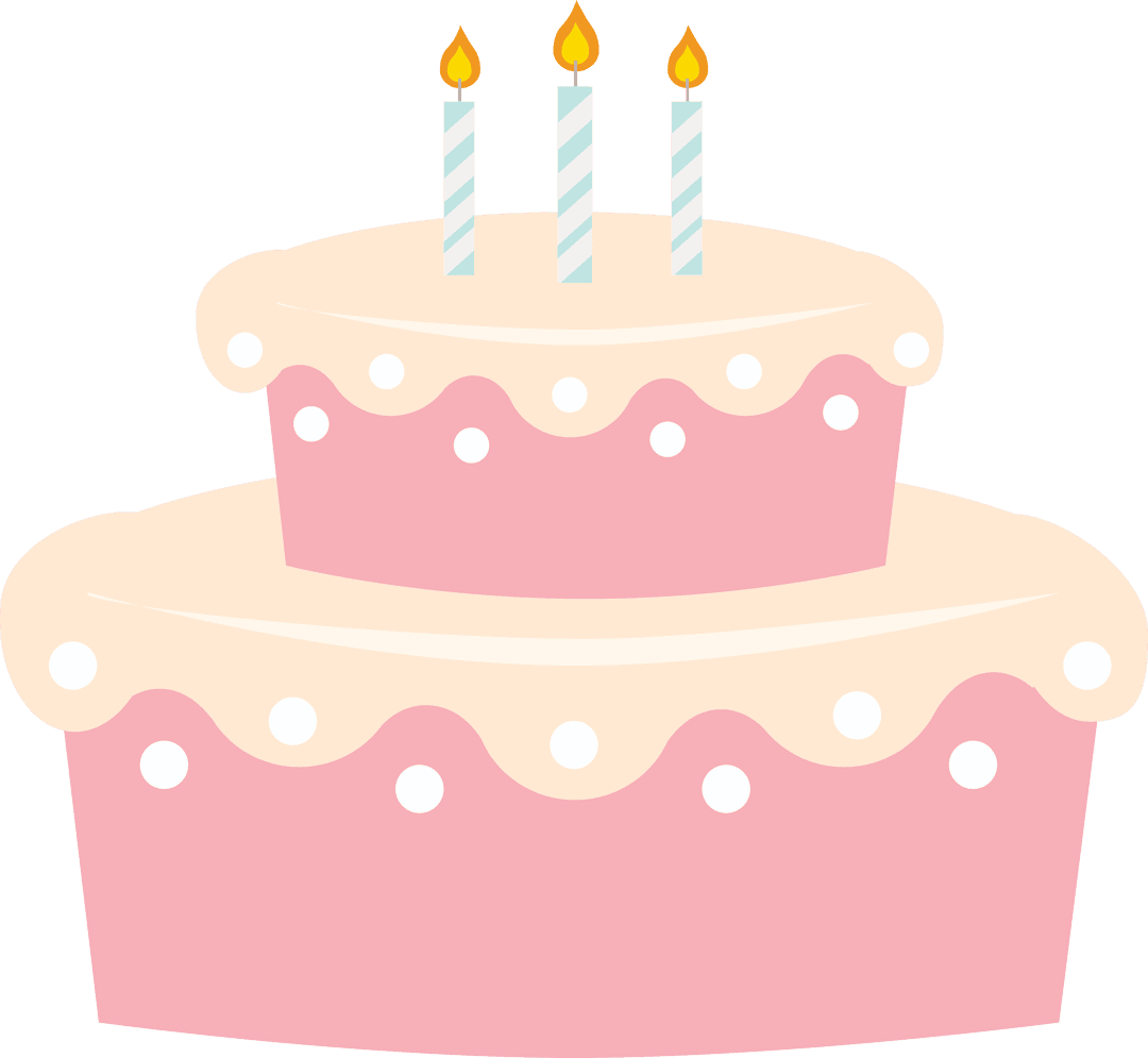 Pink Birthday Cake Illustration with Candles on Transparent Background