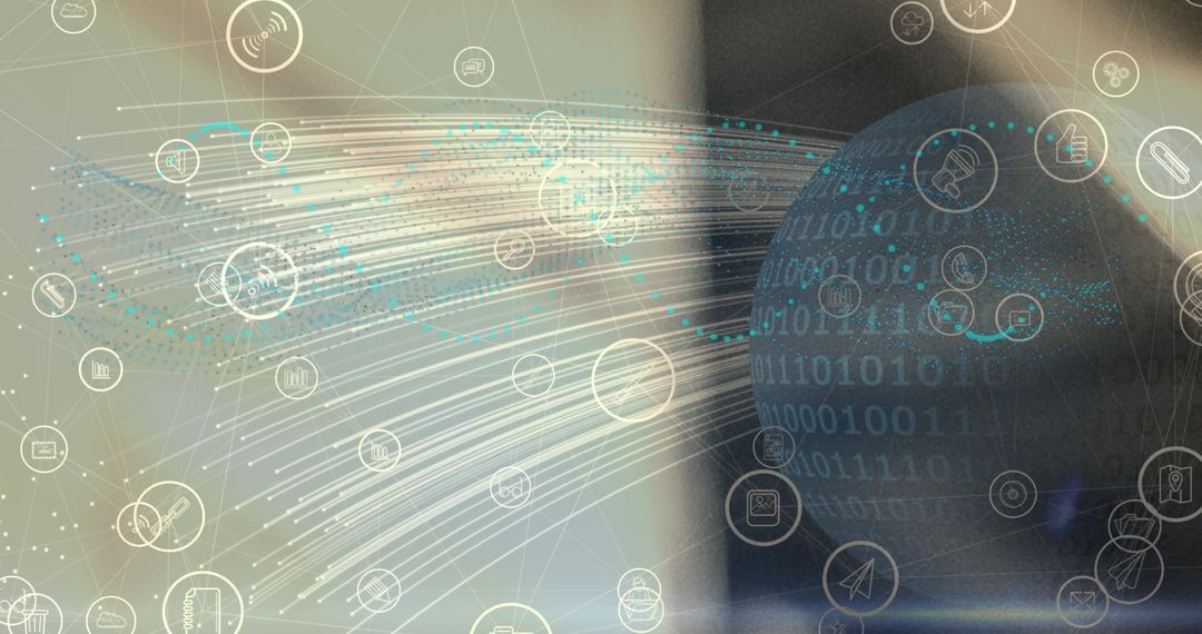 Digital Globe with Icons Representing Technology and Global Connectivity