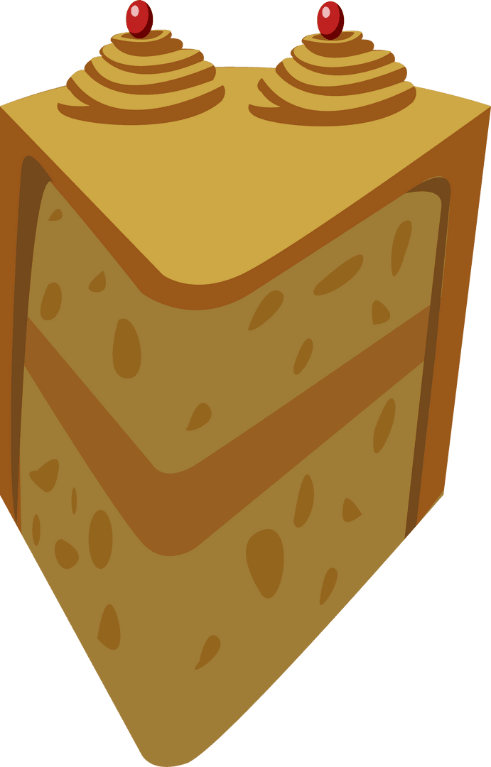 Layered Cake Slice with Frosting Tiers and Cherries on Transparent Background