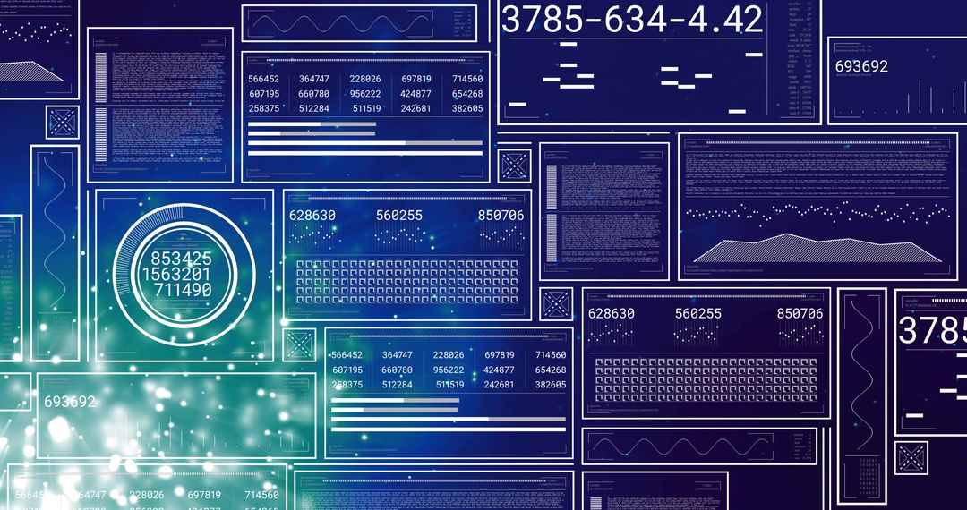 Futuristic Digital Interface with Data Analytics Panels