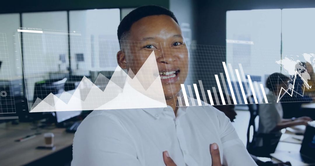 Businessman Analyzing Innovative Financial Graphs in Modern Office