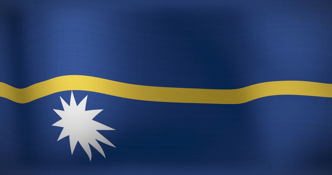 Waving Nauru National Flag with Yellow Stripe and White Star