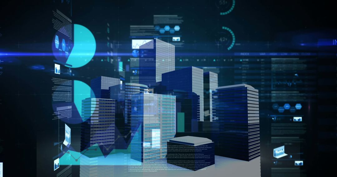 Futuristic Cityscape Merging with Digital Financial Data Analysis