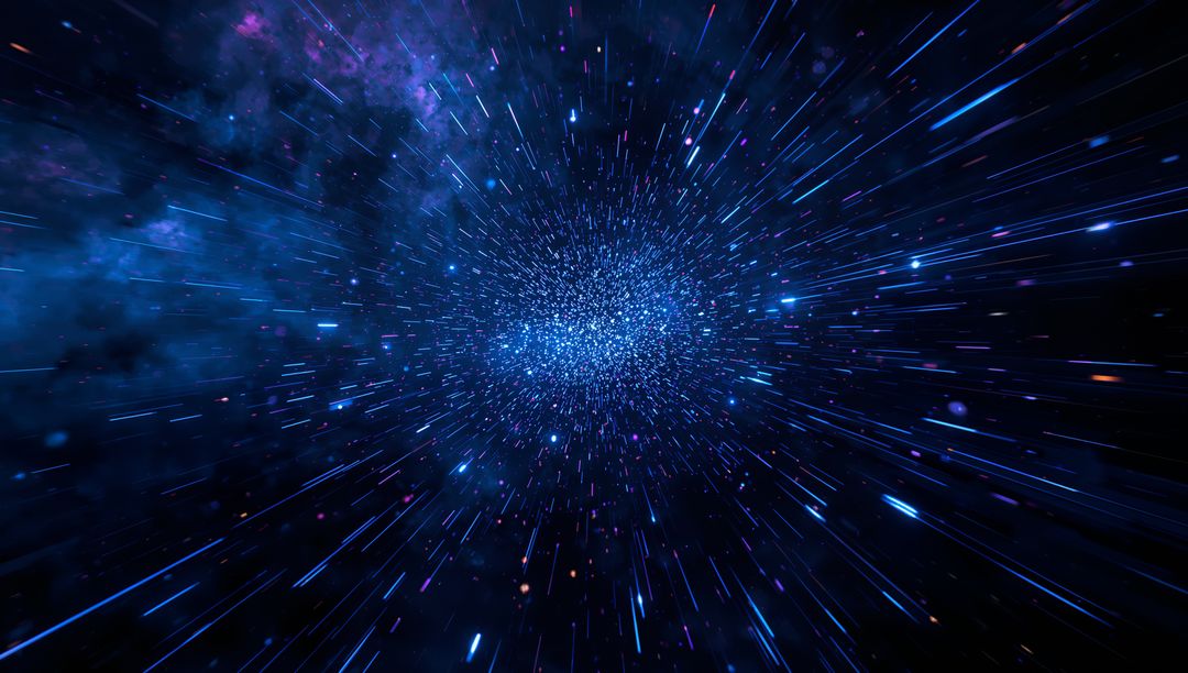 Cosmic Blue Star Cluster with Radiating Streaks in Deep Space