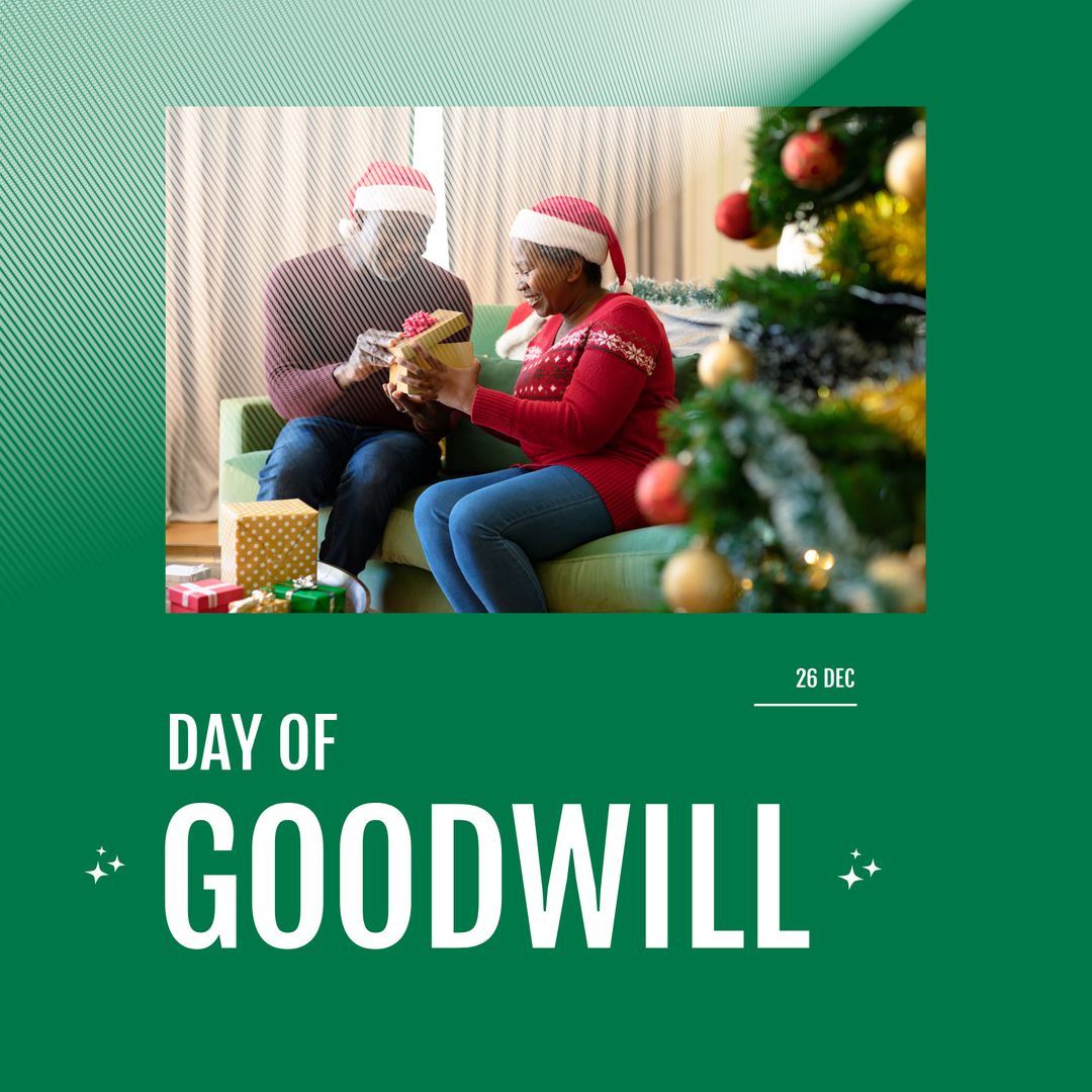 Joyful Couple Celebrating Day of Goodwill with Gifts at Home