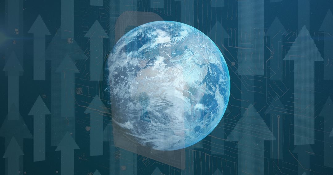 Digital Globalization: Earth with Financial Data Arrows Overlay