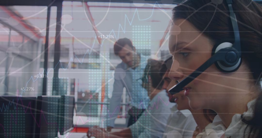 Diverse Call Center Workers Analyzing Financial Data