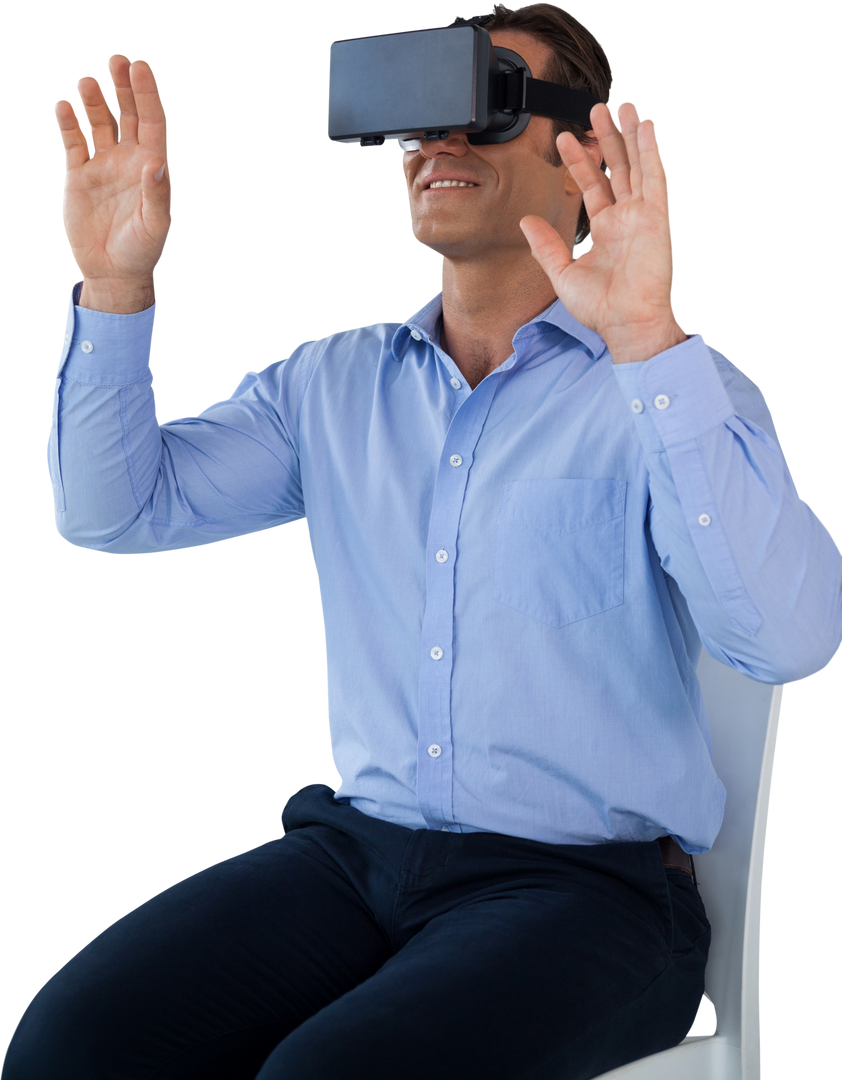 Businessman Wearing VR Headset With Transparent Background Gesturing - Download Free Stock Images Pikwizard.com