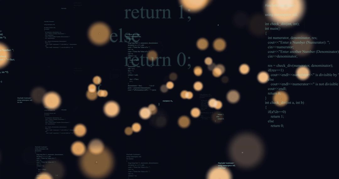 Abstract Code and Golden Bokeh on Dark Futuristic Interface