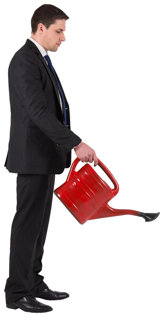Transparent View Businessman with Red Watering Can Symbolizing Growth