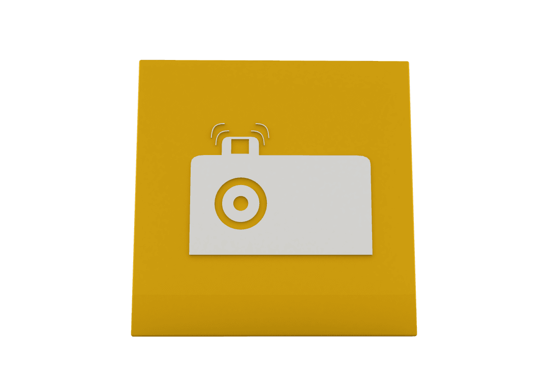 Yellow Cube With Camera Icon on Transparent Background