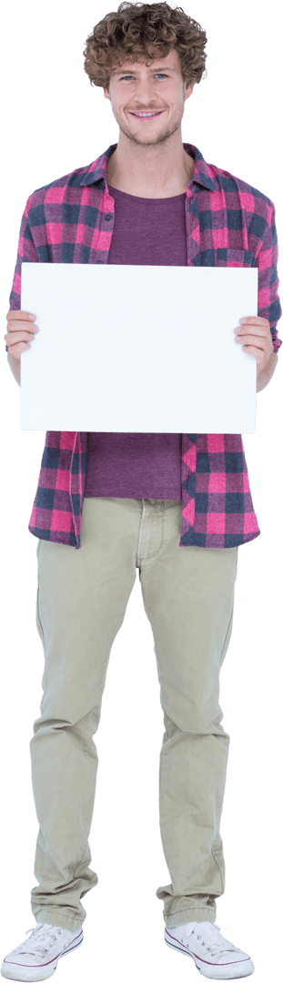 Transparent Background Man Holding Blank Sign for Custom Text
