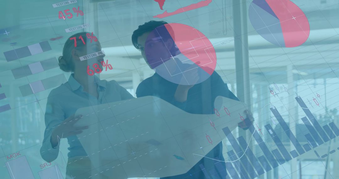 Financial Experts Analyzing Data with Digital Graphical Interface