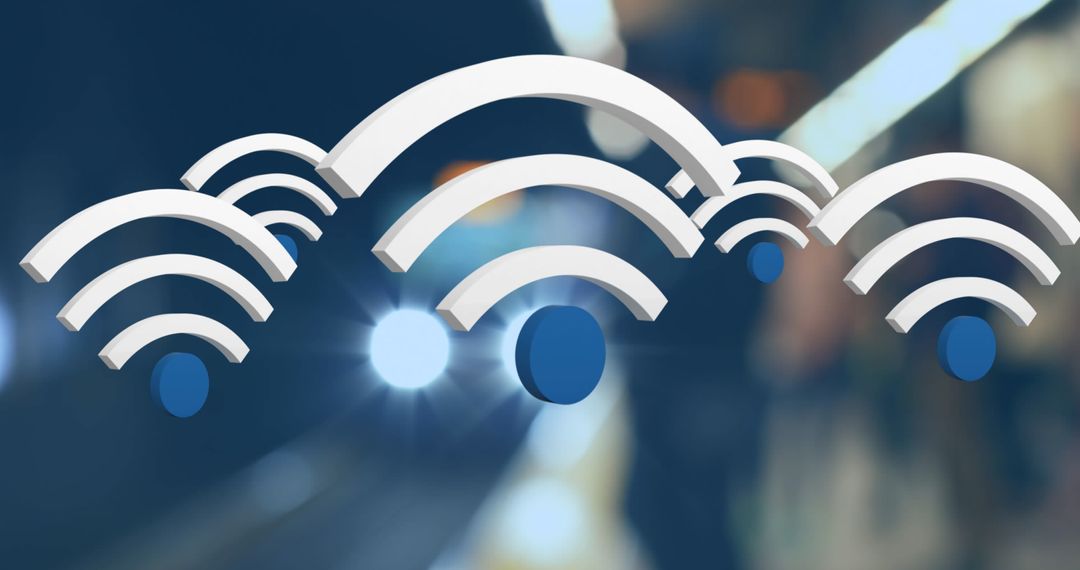 WiFi Connection Symbols Floating Over Blurred Train Background