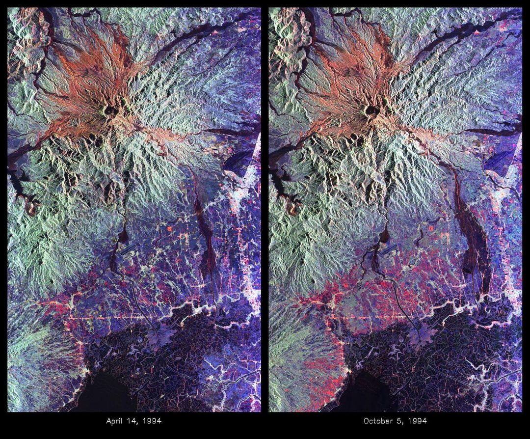 Radar Composite Images of Mount Pinatubo Mudflow Damage, April and October 1994 - Free Images, Stock Photos and Pictures on Pikwizard.com