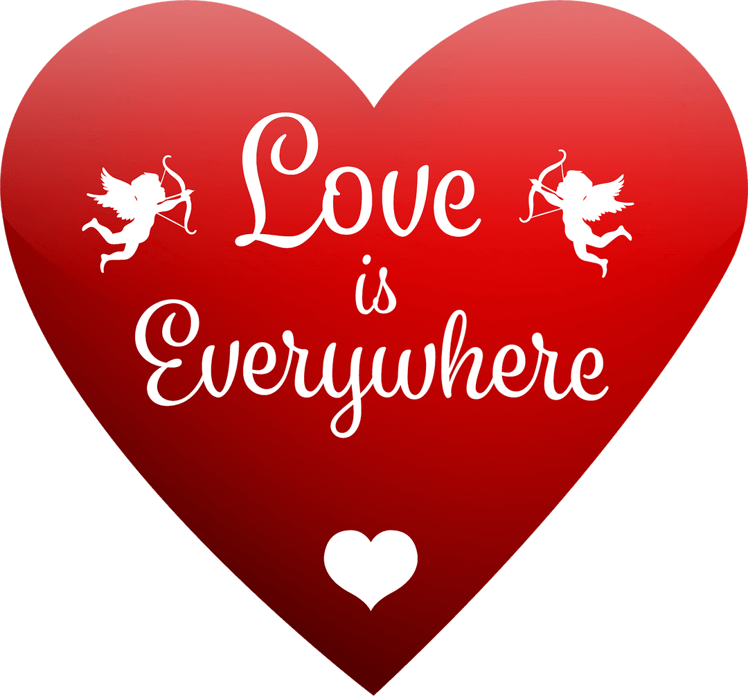 Red Heart with Love is Everywhere Text Transparent Background
