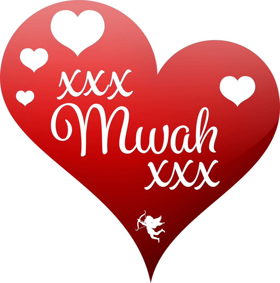 Romantic Red Heart Design with Love Text Transparent Background