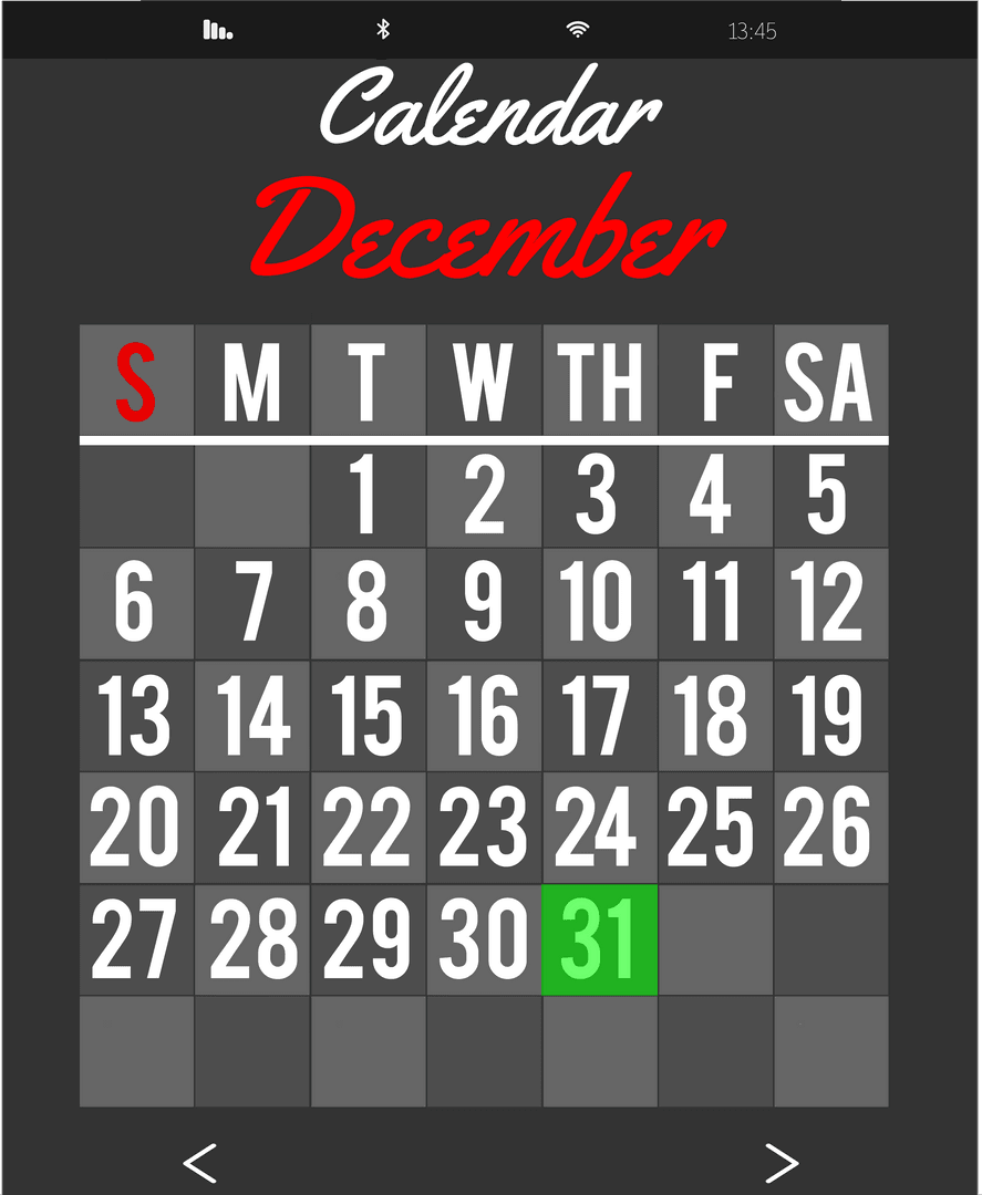 Transparent Digital Interface Calendar for December Planning 2023