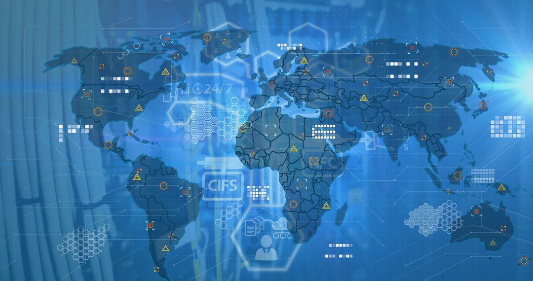 Global Digital Interface with Data Processing Over World Map - Free Images, Stock Photos and Pictures on Pikwizard.com