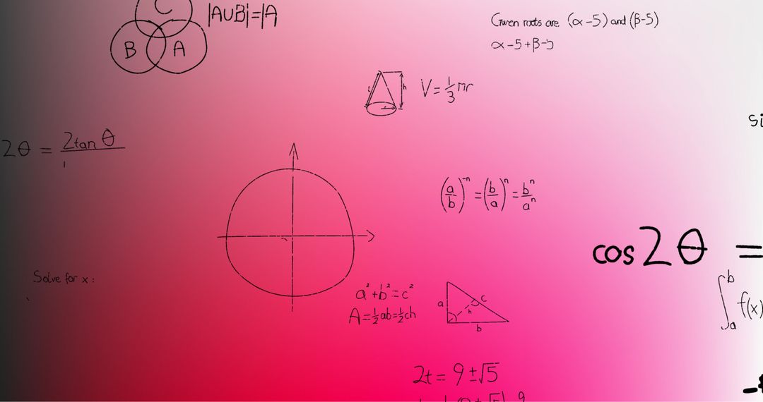 Handwritten Mathematical Formulas on Gradient Pink Background