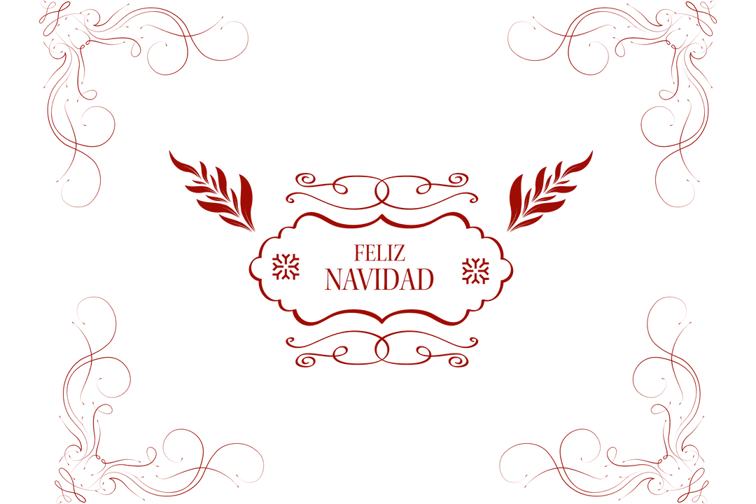 Feliz Navidad Text with Ornamental Border on Transparent Background