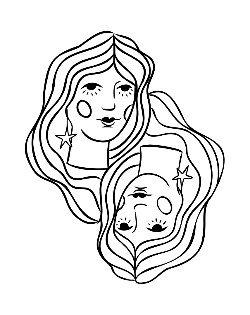 Creative Female Characters Illustration on Transparent Background