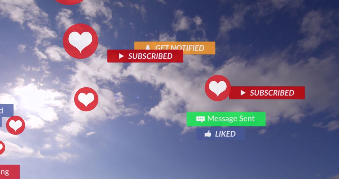 Digital Social Media Notifications in Blue Sky Background
