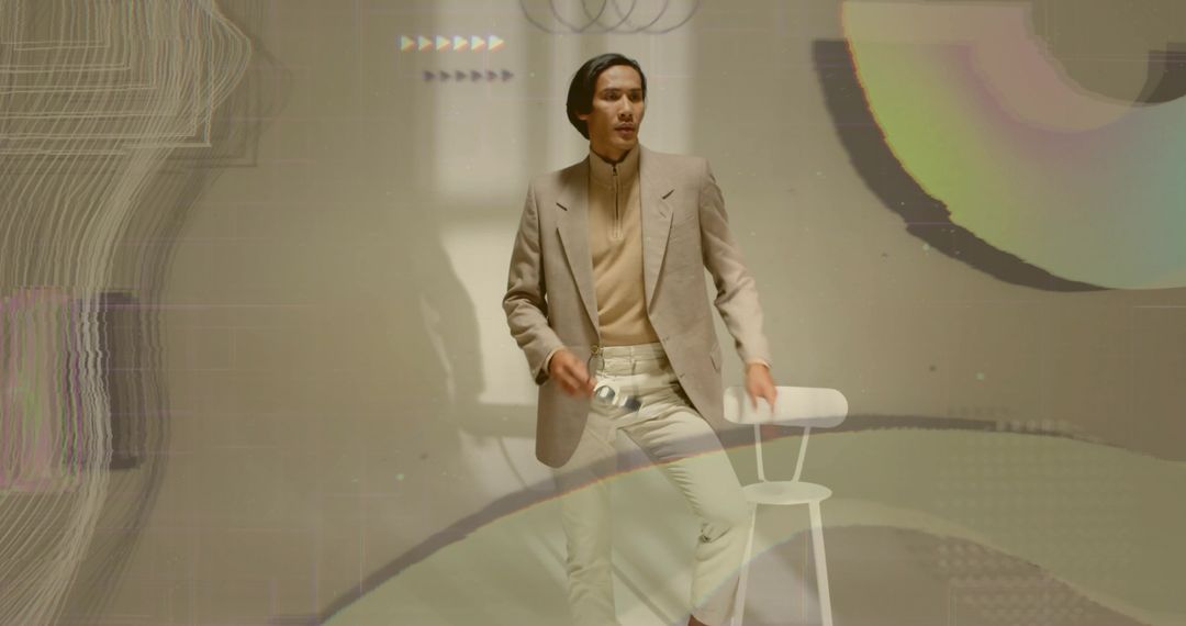 Creative Portrait of Male Model in Abstract Studio Environment