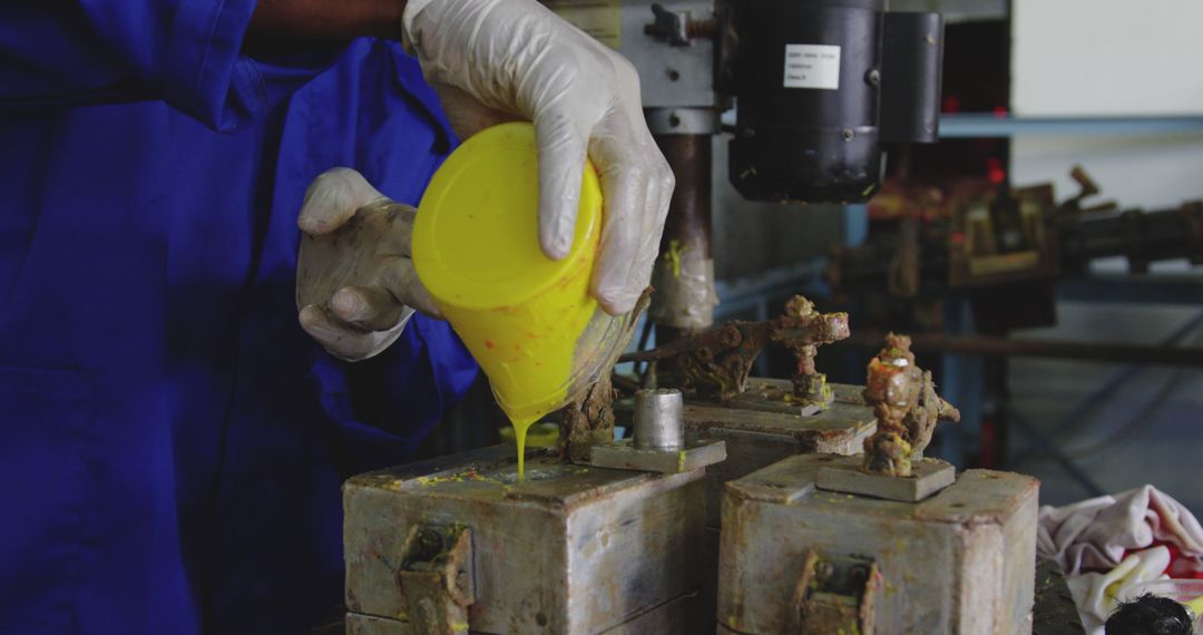 Worker Pouring Liquid Material into Molds in Factory - Free Images, Stock Photos and Pictures on Pikwizard.com