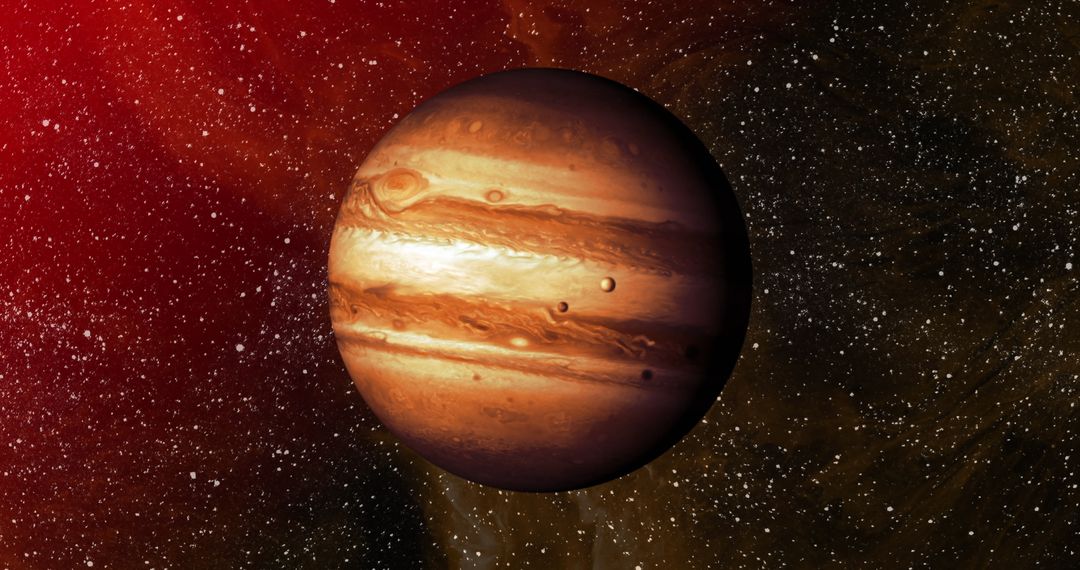 Jupiter Floating in Glittering Cosmic Red Galaxy