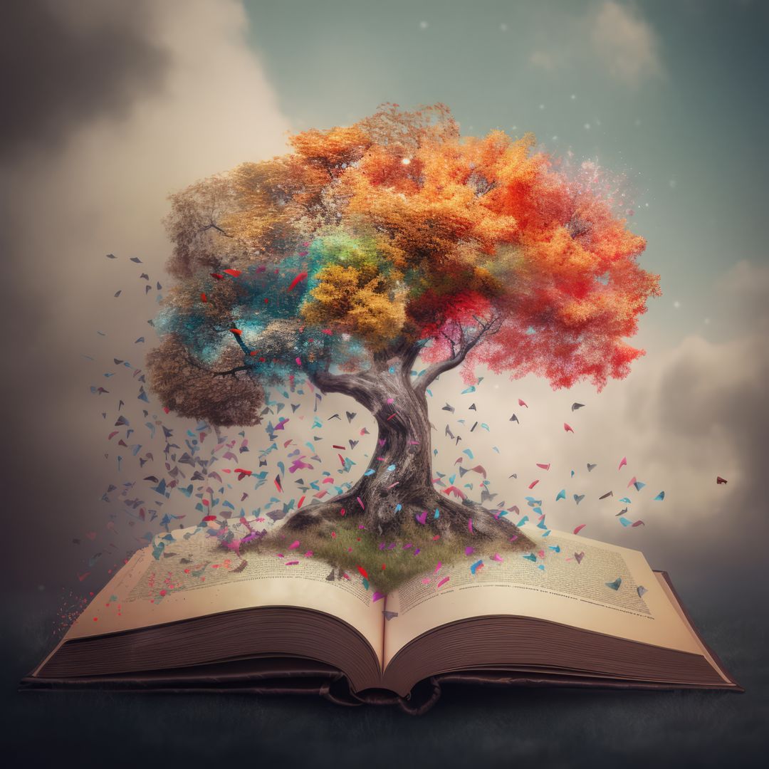 Open book with colourful tree over clouds, created using generative ai technology - Free Images, Stock Photos and Pictures on Pikwizard.com