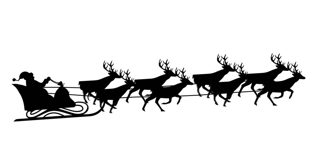 Silhouette of Santa Claus in Sleigh with Reindeers on White Background - Free Images, Stock Photos and Pictures on Pikwizard.com