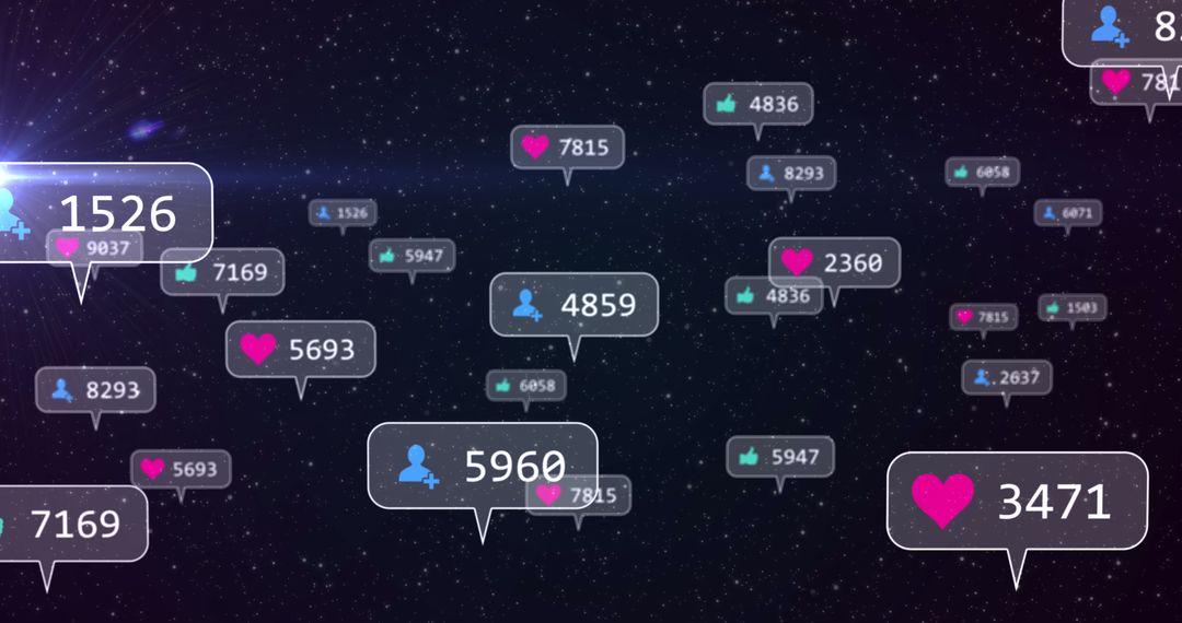 Digital Interaction Icons Floating in Cosmic Space