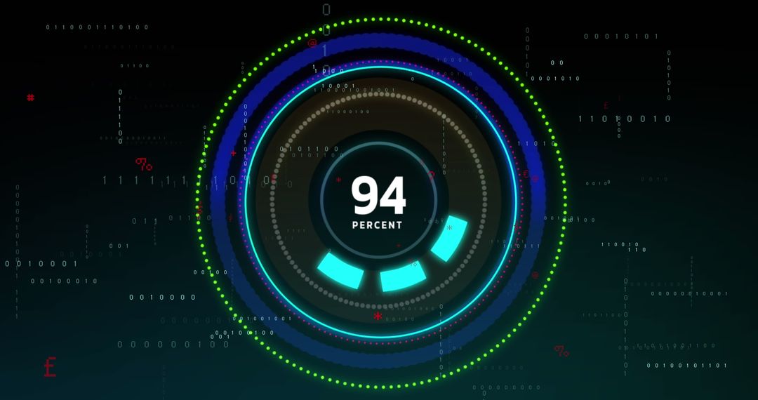 Digital Progress Circle with Data Overlays on Dark Background