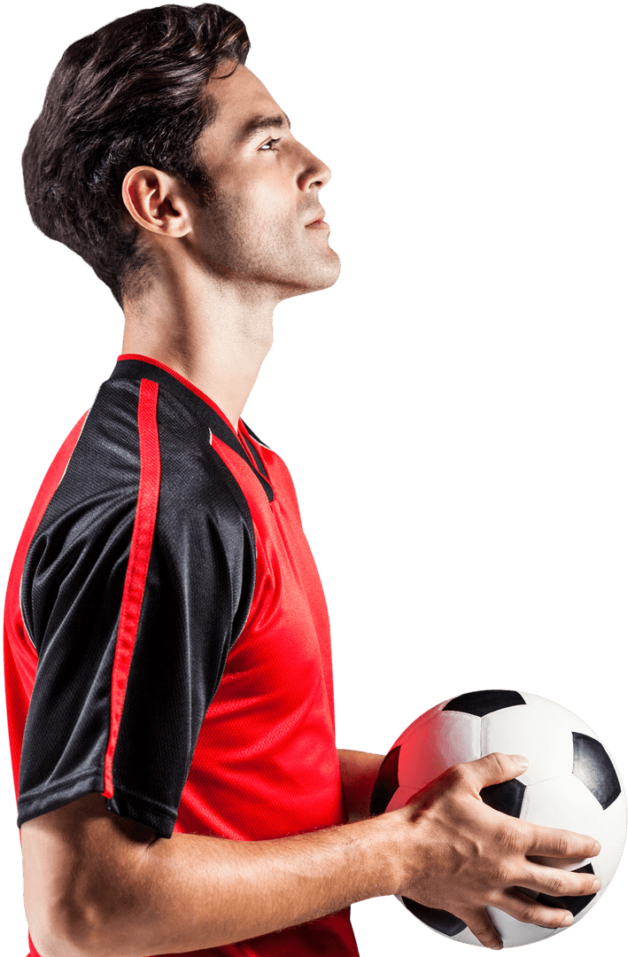 Transparent Profile of Football Player Holding Soccer Ball