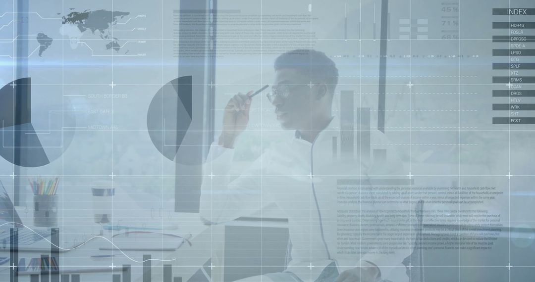 Visionary Businessman Analyzing Financial Data in Modern Office