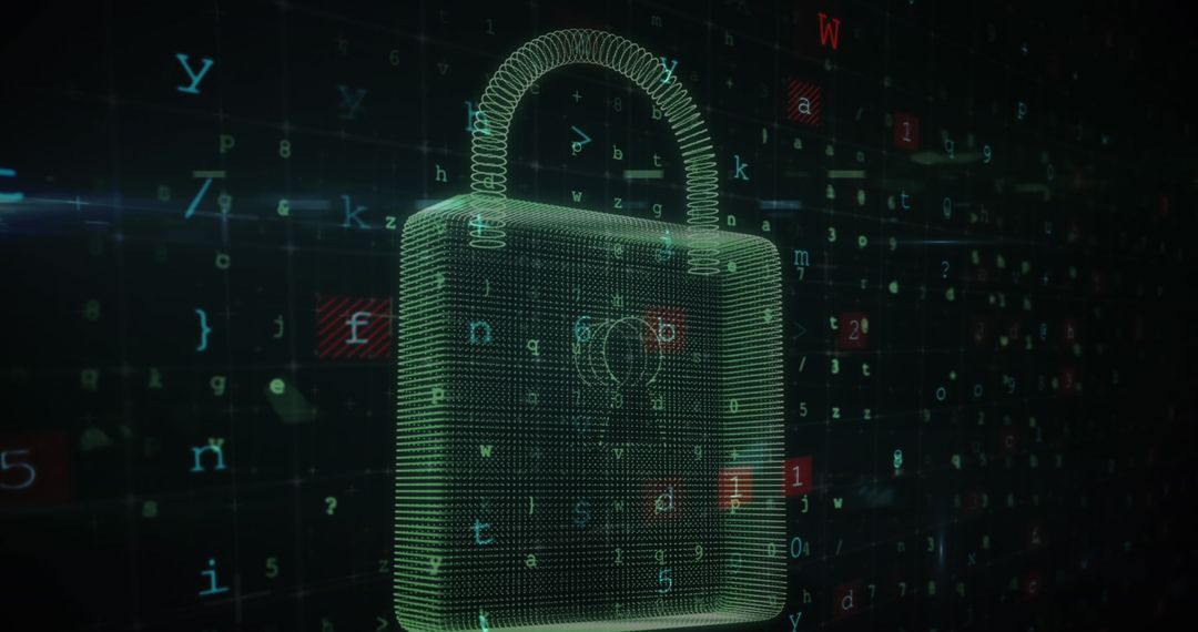 Cyber Security Lock Icon with Data Stream Background