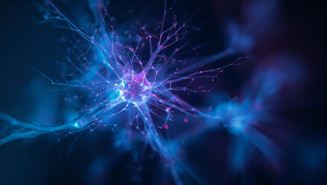 Futuristic Digital Visualization of Neurons with Glowing Synapses