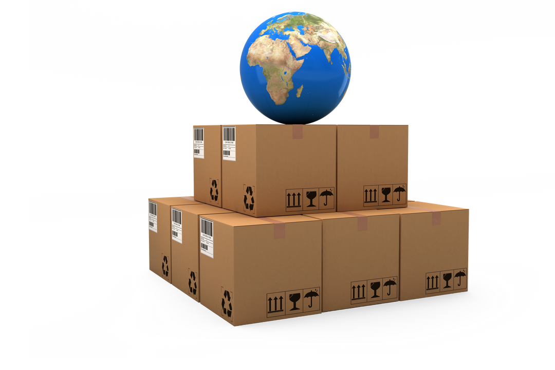 Transparent globe with cardboard shipping boxes illustrating global logistics concept - Download Free Stock Images Pikwizard.com