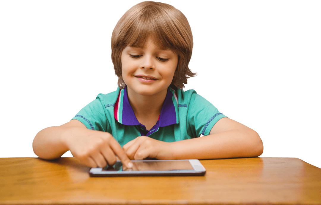 Happy Child Enjoying Tablet Use on Transparent Background